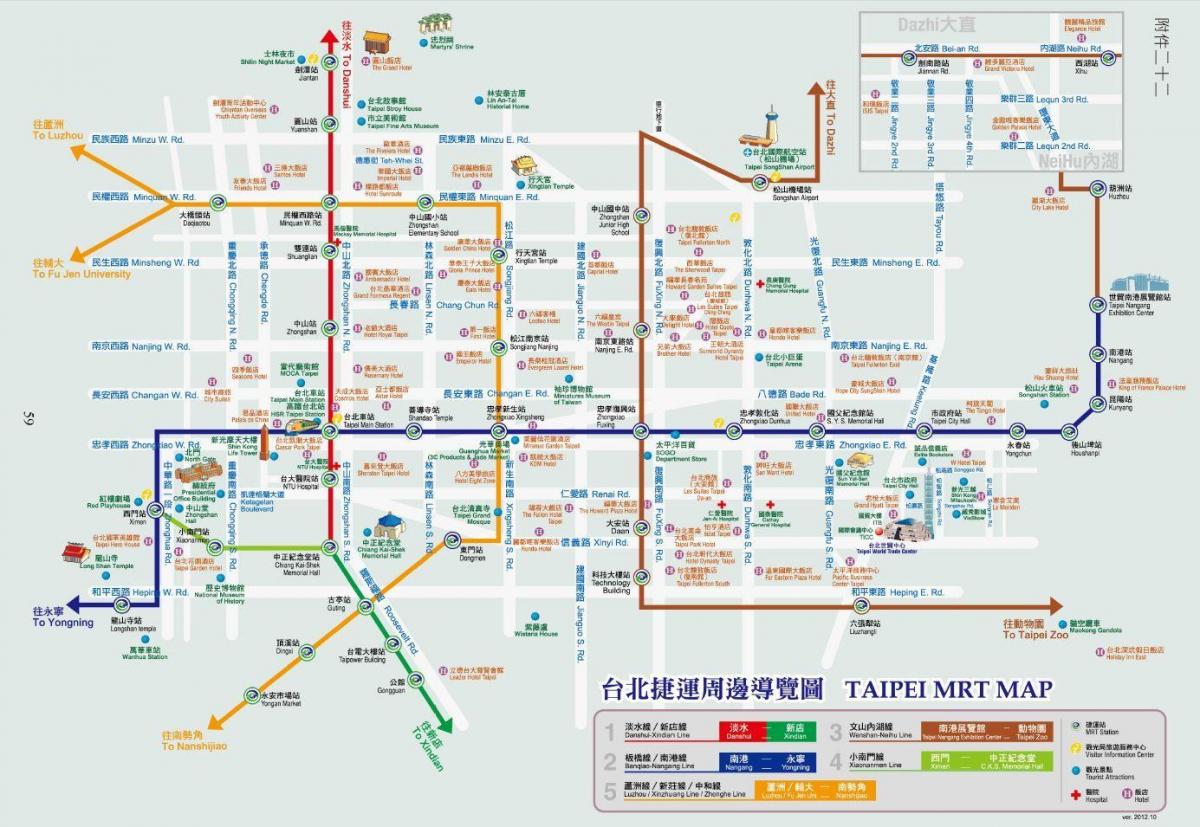 Taipei mrt-kartet med turiststeder