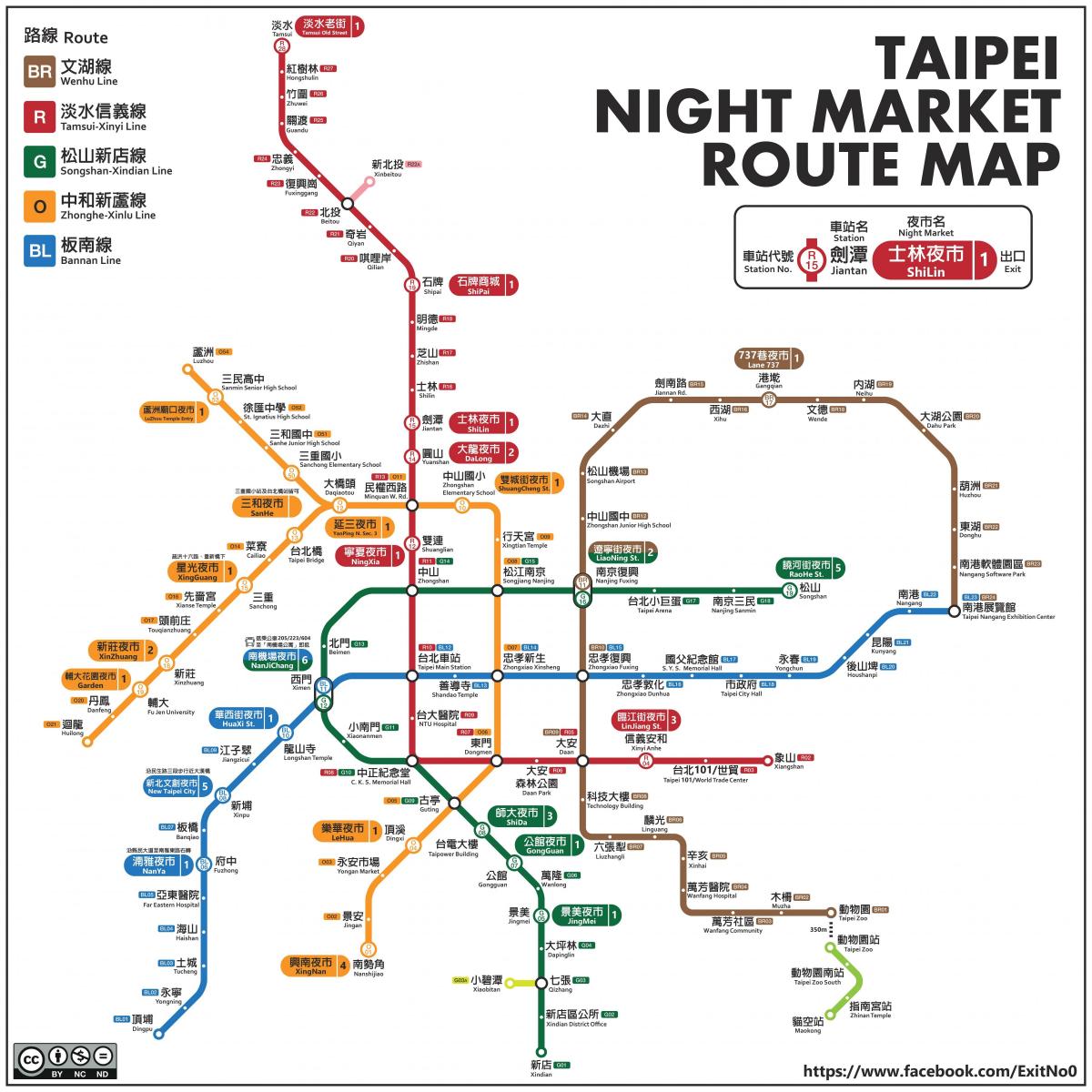 kart av Taipei natt markeder